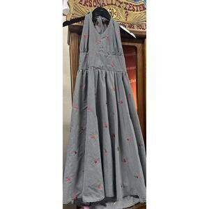 Retrolicious Pinup Black & White Gingham Cherry Embroidered Maxi Dress XL Retro